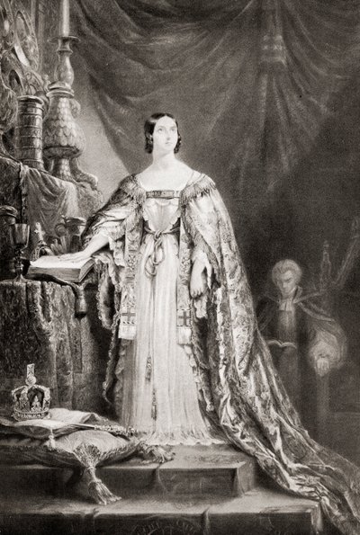 La reine Victoria (1819-1901) prêtant le serment de couronnement - English School